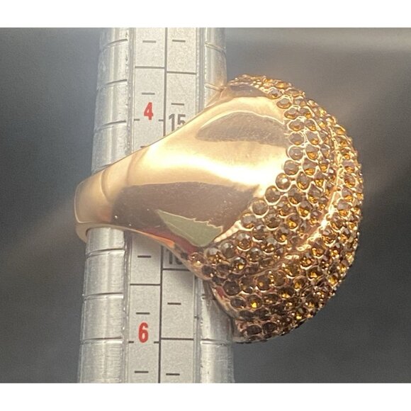 Champagne Crystal Rose Gold Tone Dome Ring Sz 5 Cocktail Statement Spiral Pave - Picture 11 of 13